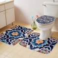 thumbnail image 4 of Morocco Floral Pattern Bathroom Rugs Set Vintage Tribal Ethnic Blue Red Orange Flower Non Slip Absorbent Soft Bath Mats 3 Piece Set with Bathroom Rug, U-Shaped Floor Mat, Toilet Seat Cover Large Size, 4 of 9