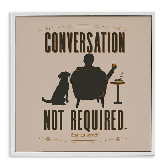 Stupell Industries No Conversation Dog Humor Animals Painting White Framed Art Print Wall Art, 17 x 17