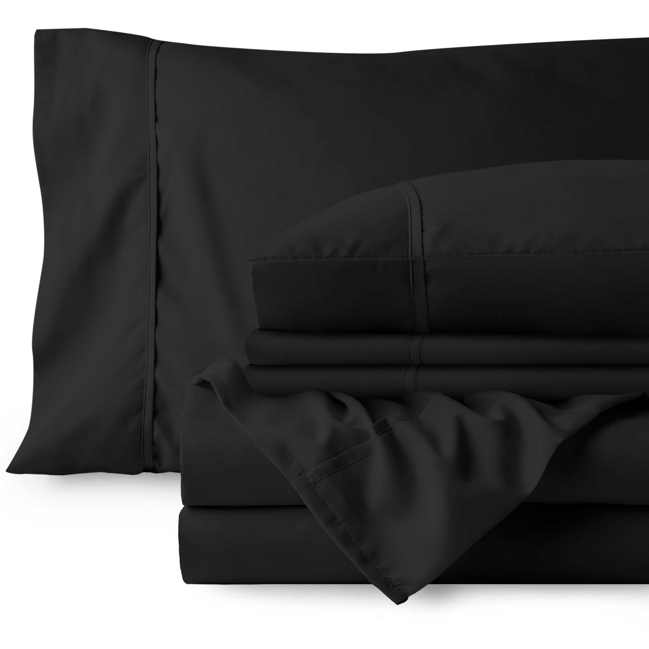 Bare Home 6 Piece Sheet Set, Microfiber, 2 Extra Pillowcases, Cal King, Black