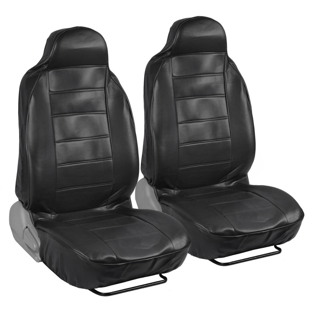 2pc Black PU Leather Car Seat Covers High Back Armrest Slot Premium Leatherette