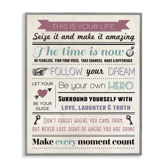 Stupell Industries Eclectic This is Your Life Infographic Style Gray Framed Giclee Art, 11 x 14, by Louise Carey