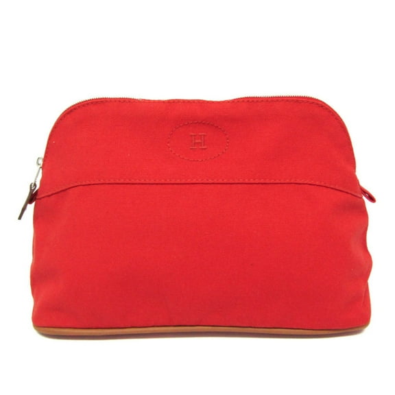 Pre-Owned Hermes Bolide Pouch MM Men,Women Cotton,Leather Pouch Brown,Orange (Good)