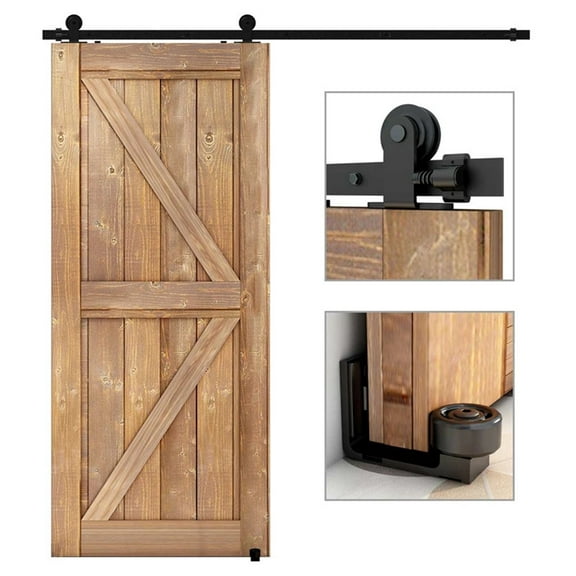 5-6.6 Foot Sliding Barn Door Hardware Kit With Adjustable Floor Rails ,Easy to Install