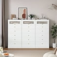 thumbnail image 2 of Homfa 6 Drawer White Gold Dresser, 51.4" Tall Chest of Drawers with Glass Doors, Wood Storage Cabinet for Bedroom Living Room, 2 of 7