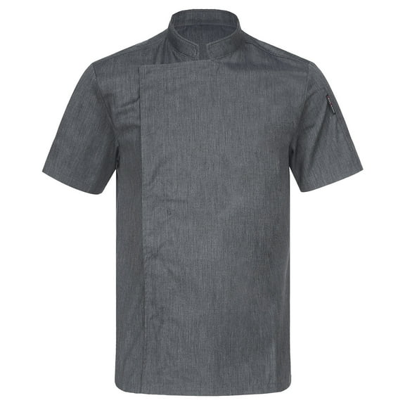 Aiihoo Mens Short Sleeve Chef Coat Kitchen Cook Jacket Canteen Bakery Chef Shirts Dark Gray 3XL