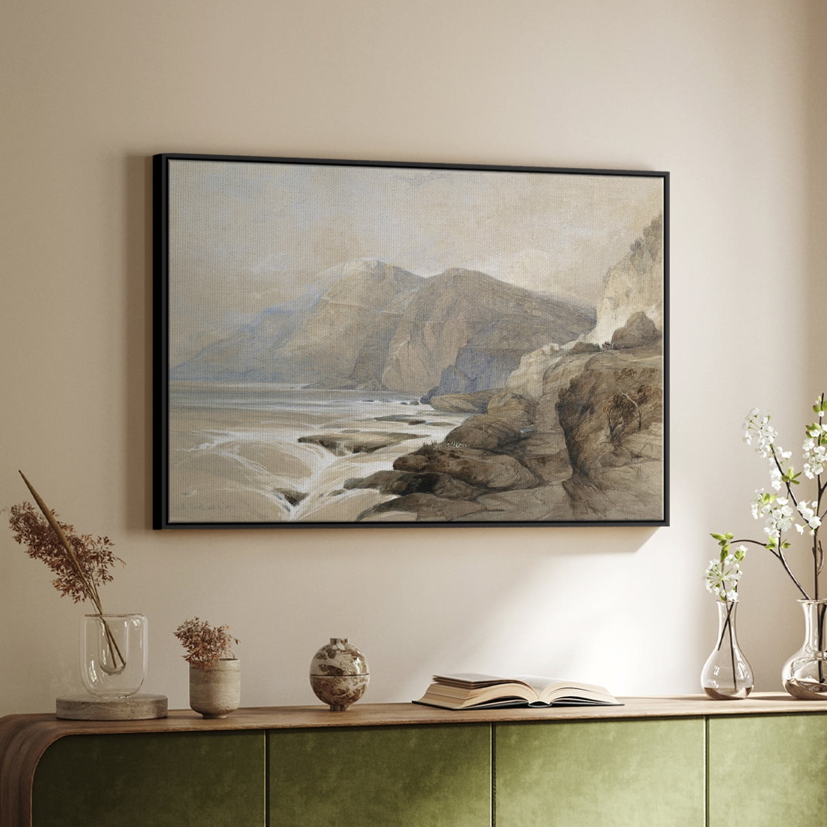 Vintage Landscape-MXV By Wexford Home Framed in Black Wood Gallery Wrapped Canvas 25 in. x 37 in.