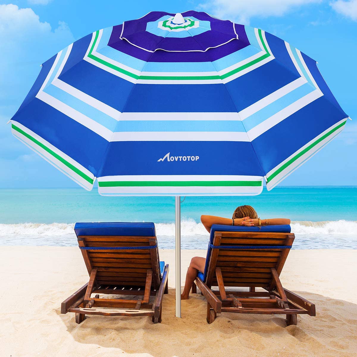 Beach Umbrella 6.5Ft Beach Umbrella with Sand Anchor and Tilt Mechanism Portable 