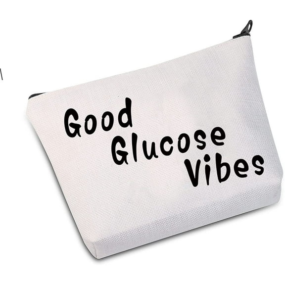 Zuo Bao Diabetic Supply Bag Type 1 Diabetes Awareness Gift Good Glucose Vibes Cosmetic Bag (Good Glucose Vibes White)
