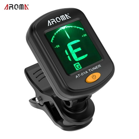 AROMA AT-01A Rotatable Clip-on Tuner LCD Display for Chromatic Guitar Bass Ukulele (Best Clip On Tuner For Violin)