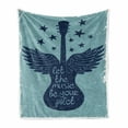 thumbnail image 1 of Music Soft Flannel Fleece Throw Blanket, Let the Music Be Your Pilot Words Winged Electronic Guitar and Stars Retro Print, Cozy Plush for Indoor and Outdoor Use, 60" x 80", Dark Blue, by Ambesonne, 1 of 6