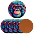 thumbnail image 2 of Monkey 6PCS Round Microfiber Leather Table Coasters Set, 11x11 cm/4.3x4.3 in, Drink Coaster Mats for Home and Kitchen Use, 2 of 6