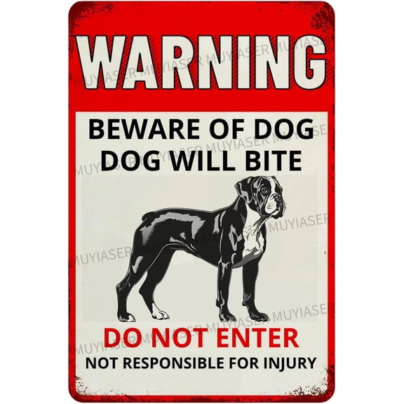 Warning Beware Of Dog Sign Dog Will Bite Boxer Aluminum Metal Tin Signs Outdoor Yard Sign Warning Sign For Fence Yard Home Kitchen Farm Garden Wall Decor 8x12 Inch