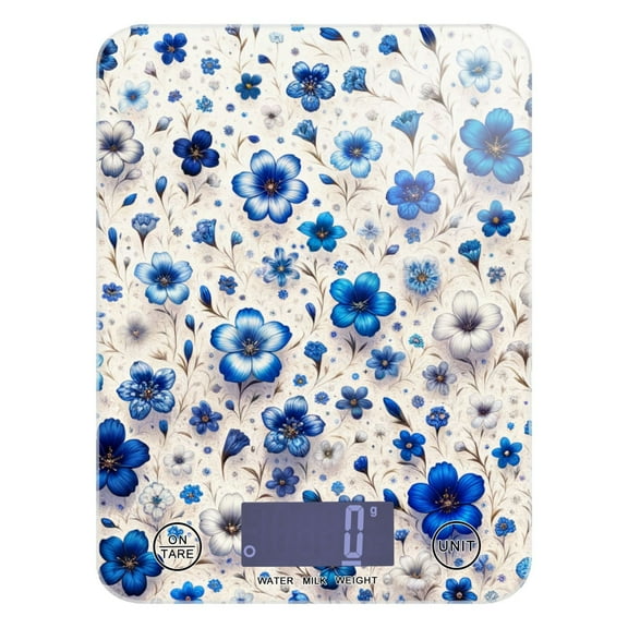 Blue Flowers Food Scale Digital Kitchen Scale Waterproof Grams Ounces lbs for Weight Loss