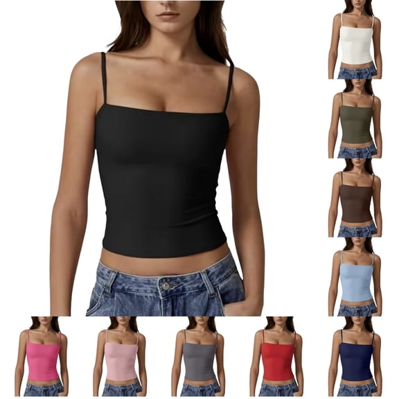 Delayuji Womens Camasole Tops Skinny Solid Color Adjustable Strap Halter Camisole Top Loungewear Crop Top Tank Top Basic Layer