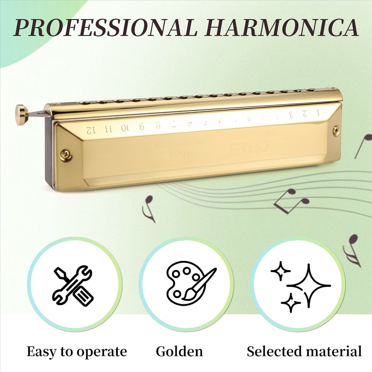 Chromatic Harmonica 16 Hole 64 Tone Mouth Organ Instrumentos Key of C Professional Musical Instruments