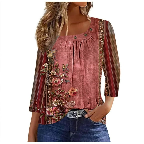 Young adult fashion Pohista Summer Tops for Women Ladies Tops And Blouses 3/4 Sleeve Shirts My Orders Past Orders my items back to school