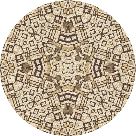 Ahgly Company Machine Washable Indoor Round Transitional Khaki Gold Area Rugs, 5' Round