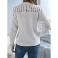 thumbnail image 5 of Womens Crochet Hollow Out Sweater Top Long Sleeve Crew Neck Knit Pullover Fall Casual Winter Shirt White L, 5 of 7