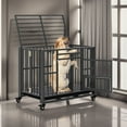 thumbnail image 2 of Pefilos 37" Foldable Heavy Duty Dog Cage, Metal Escape Proof Kennel, Chew-proof Dog Crates for Medium Dogs with Tray, Black, 2 of 7