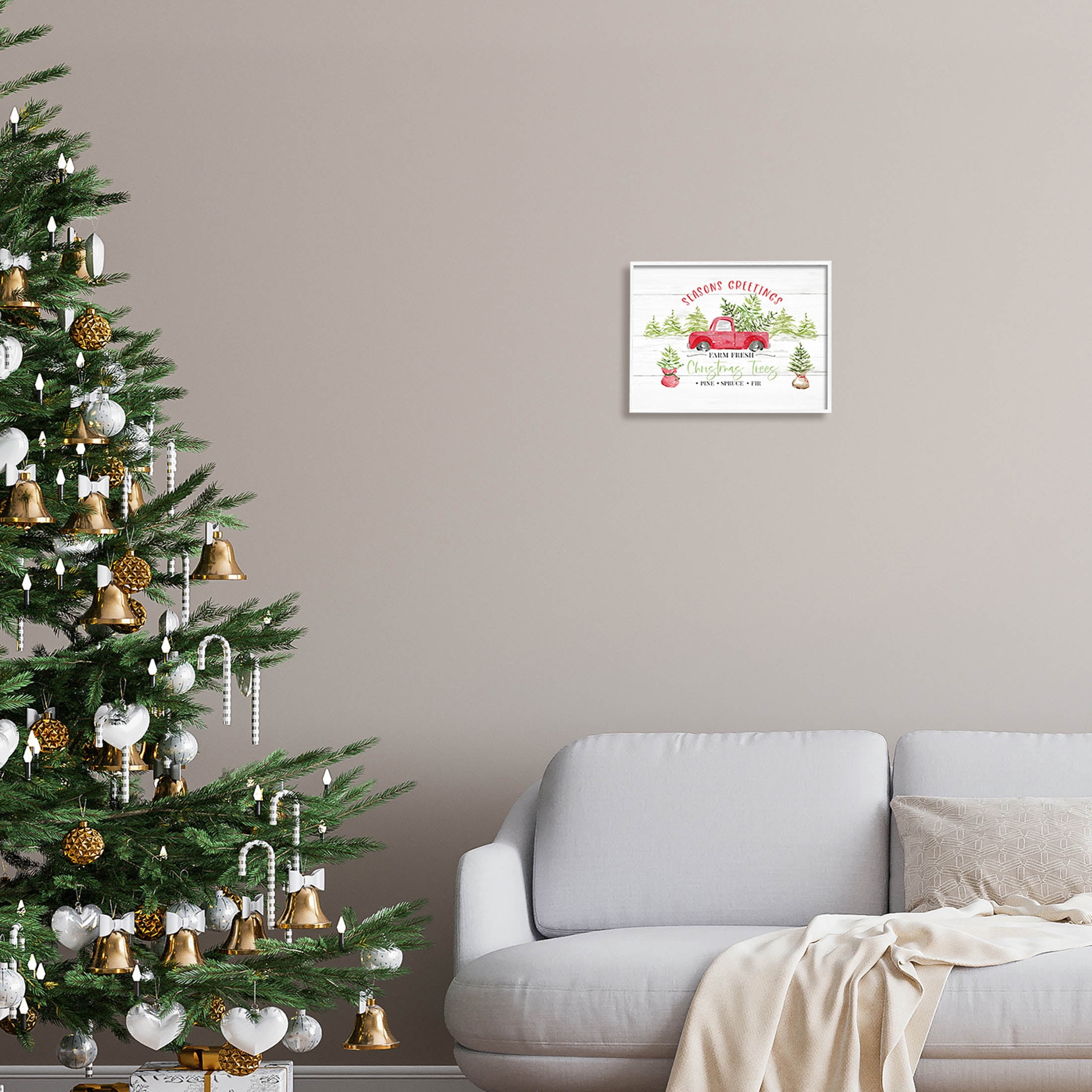 Farm Fresh Christmas Trees Seasonal Holiday Graphic Art White Framed Art Print Wall Art