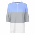 thumbnail image 4 of Womens Tops Dressy Striped Print Shirt Casual Zip Up Mock Neck Tops 3/4 Sleeve Loose Fit Tshirt Summer Casual Blouses for Women, 4 of 5