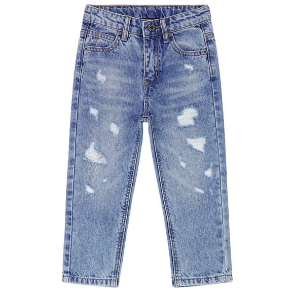 KIDSCOOL SPACE Baby Boys Jeans,Elastic Band Inside Straight Fit Ripped Denim Pants,Light Blue,2-3 Years
