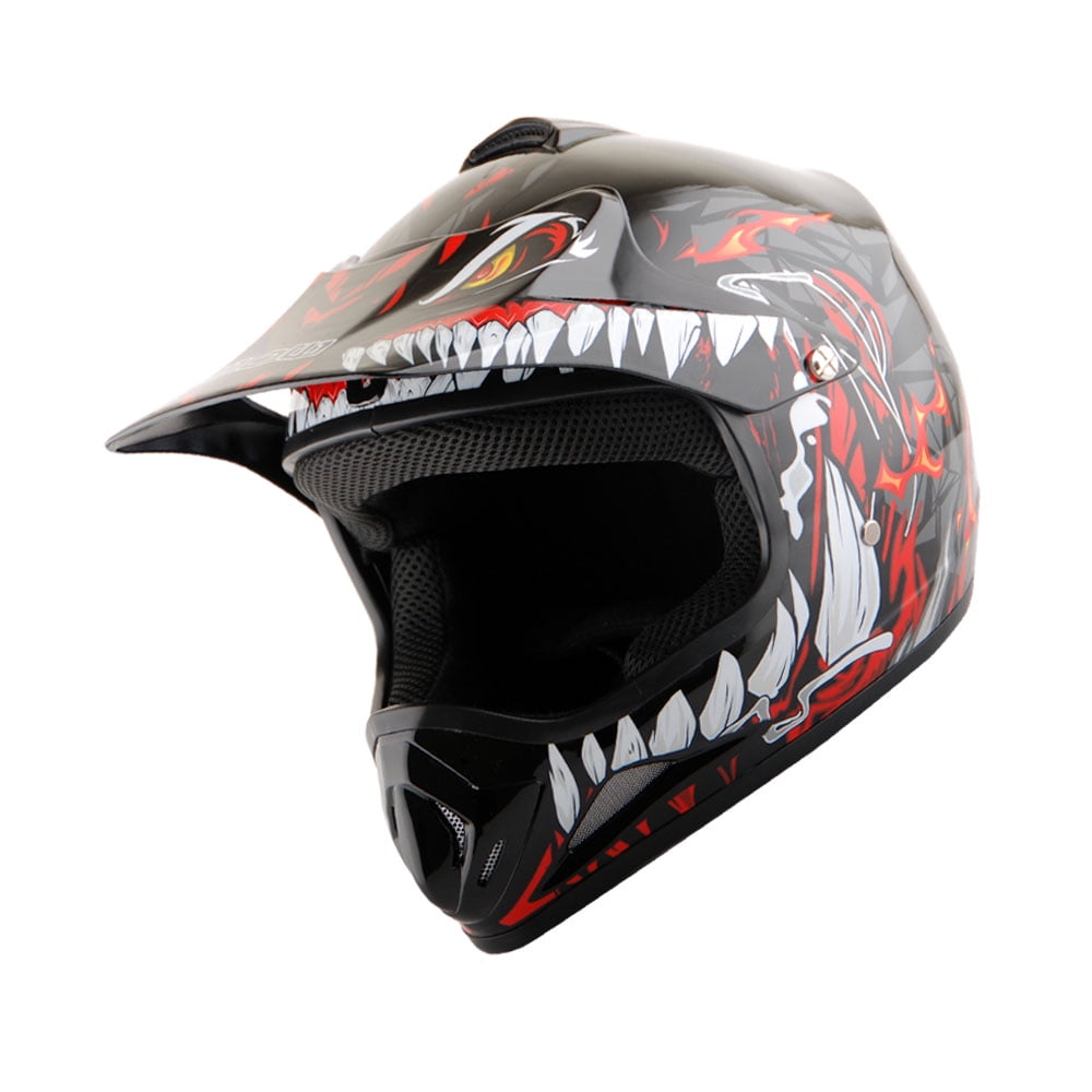 Wow! Youth Kids Motocross BMX MX ATV Dirt Bike Helmet HJOY Dragon Red, Goggles, MG Youth Red Glove Bundle