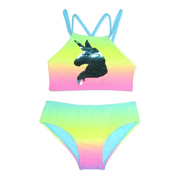 XOXO Girls’ Sequin Unicorn Bikini Swimsuit, 2-Piece, Sizes 4-16 ...