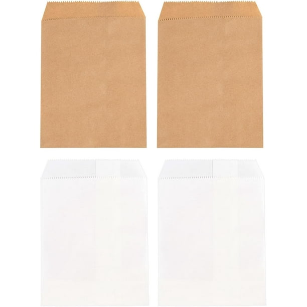 100 bolsas de papel kraft sin asas para almacenar alimentos, ideales para mesas de dulces, snacks, cumpleaños, Navidad y fiestas (blancas y marrones).