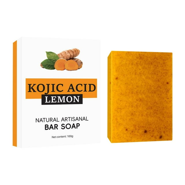 Wartleves 1x Jabón de cúrcuma, jengibre, limón y ácido kójico para blanquear la piel, manchas oscuras y acné, 100 g