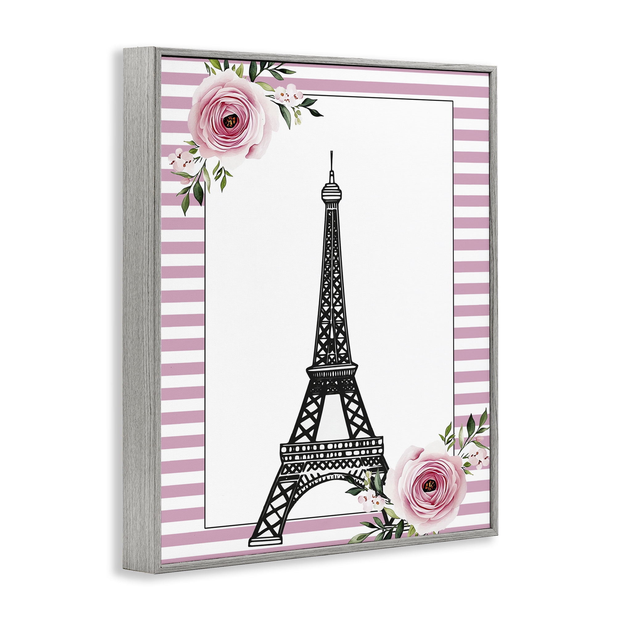 Parisian Tower & Roses Gray Framed Giclee Art, design by Christine Simpson Art