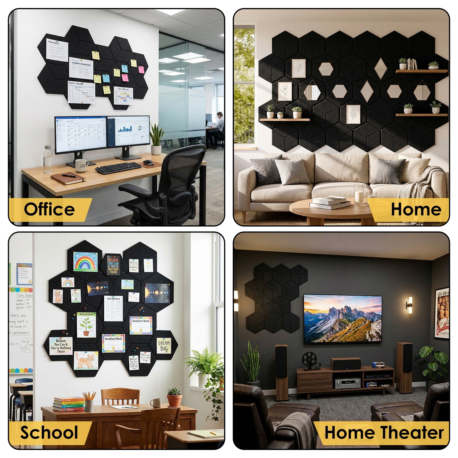 Threns Hexagon Cork Boards for Walls Decor,10 Pack Cork Bulletin Board Tiles with 50 Pins,Pin Board for Office Home Notes Photos and DIY Classroom Decor