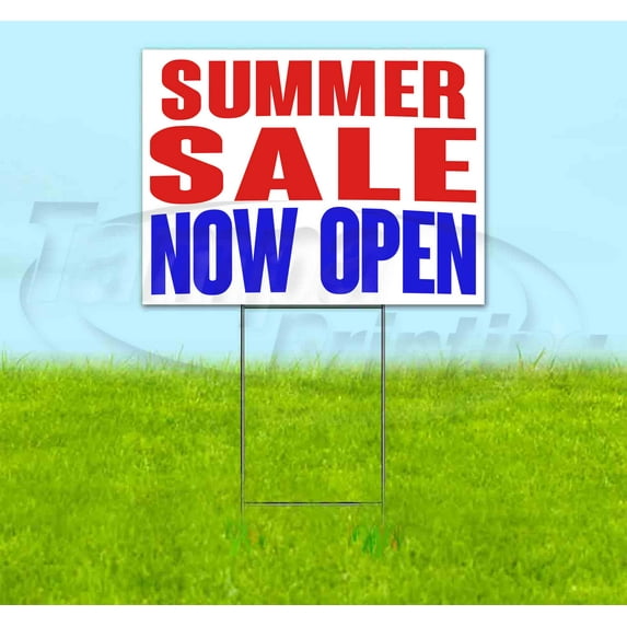 Summer Sale Now Open (18" x 24") Yard Sign, Includes Metal Step Stake