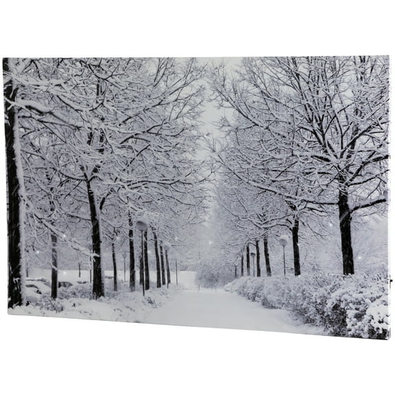 Fiber Optic Lighted Snowfall Winter Lane Christmas Canvas Wall Art 11.75" x 15.75"
