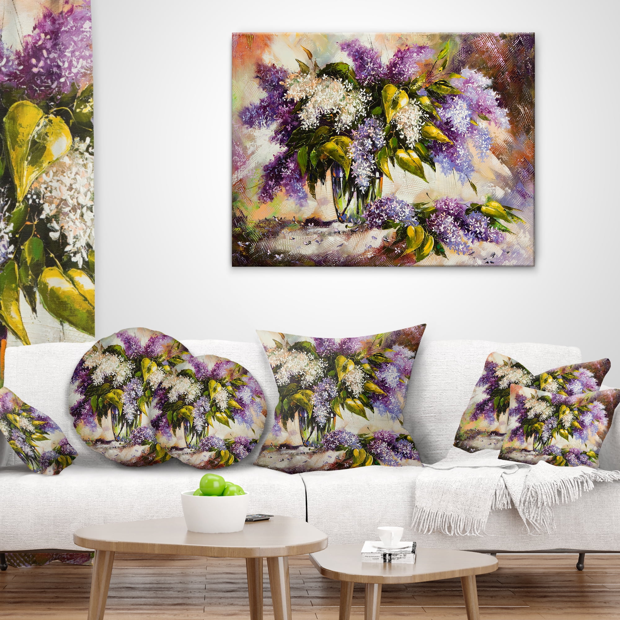 Designart Lilac Bouquet in a Vase - Floral Painting Throw Pillow - 12x20