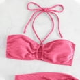 thumbnail image 3 of Hvot&aat Women's Comfortable And Fashionable Split 3 Piece Swimsuit Set Solid Color Knitted Tie Side Swimwear with Cover Up, 3 of 5