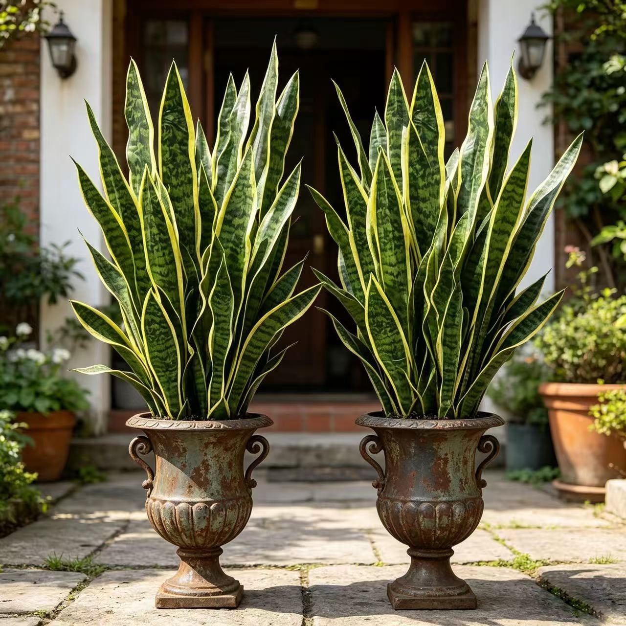 22.44in Artificial Snake Plant, Faux Sansevieria with Golden Edges, UV Resistant Fake Snake Plant for Indoor Outdoor Home Office Living Room Decor, No Pot