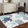 thumbnail image 3 of 3'x5' Area Rugs, Teal Blue Coastal Indoor Outdoor Area Rug for Living Room Bedroom, Sea Turtle Nautical Coral Summer Beach Washable Bathroom Rugs Kitchen Floor Carpet Mats Home Decor Aesthetic, 3 of 8
