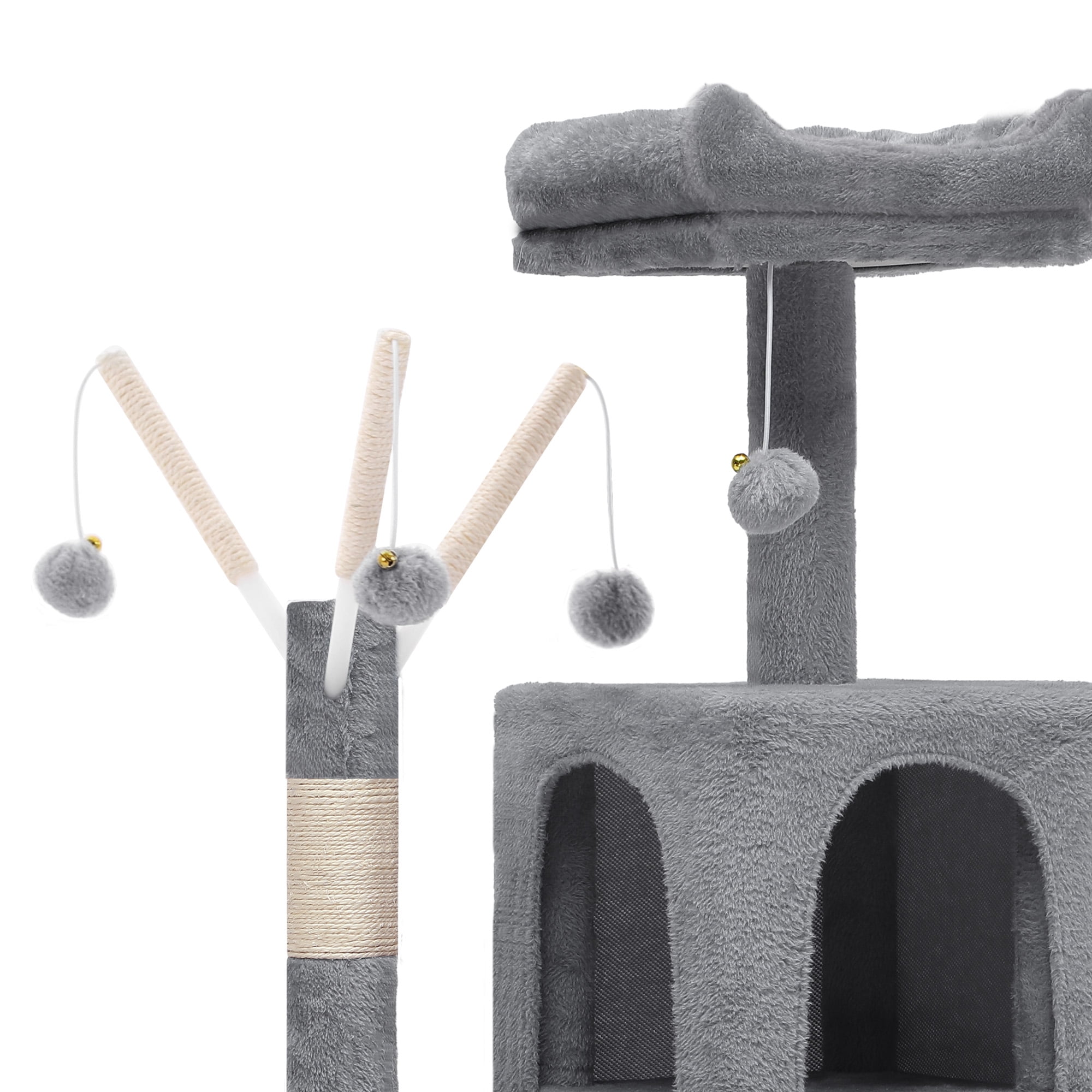 Uforic 44" Cat Tree Condo with Scratching Posts & Hammock, Indoor Pet Play Center, Light Gray