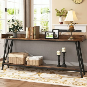 Yoneston 70.87" Console Table Behind Couch, Rustic Industrial Sofa Table for Living Room Narrow Entryway Hallway Long Bar Table, Brown Black