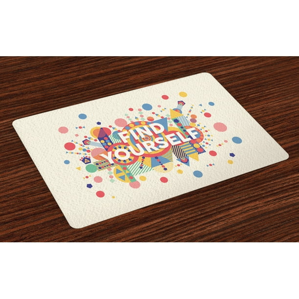 Quote Placemats Set of 4 "Find Yourself" Colorful Typographical Poster