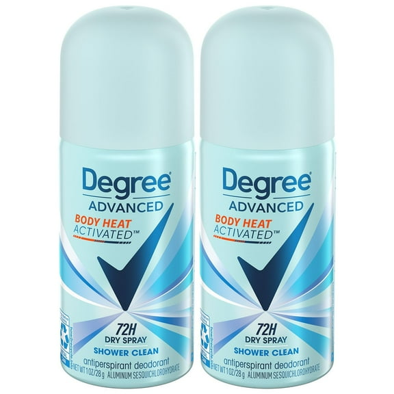 Degree Advanced Antiperspirant Deodorant Spray, Shower Clean 2-Pack – Travel Deodorant for Women, 72H Protection, 1 Oz Ea