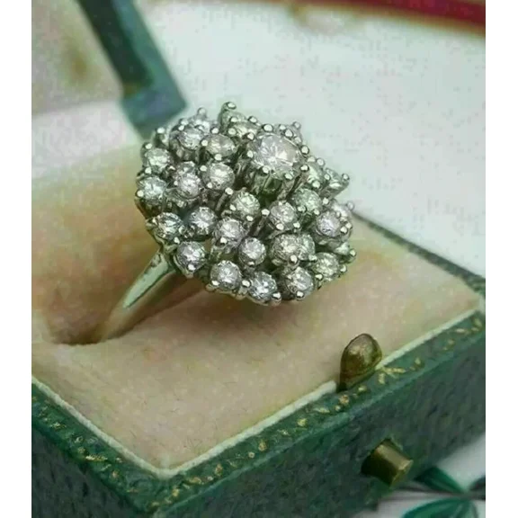 2 Ct Round Cut Simulated Diamond Cocktail Cluster Ring Sterling Silver