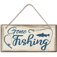 thumbnail image 1 of Letrero de PVC con texto "Gone Fishing", colorido, para colgar en la puerta, rústico, con cordel de yute, divertido para puerta de entrada, para exteriores, guirnalda de pesca, decoración de porche,, 1 of 6