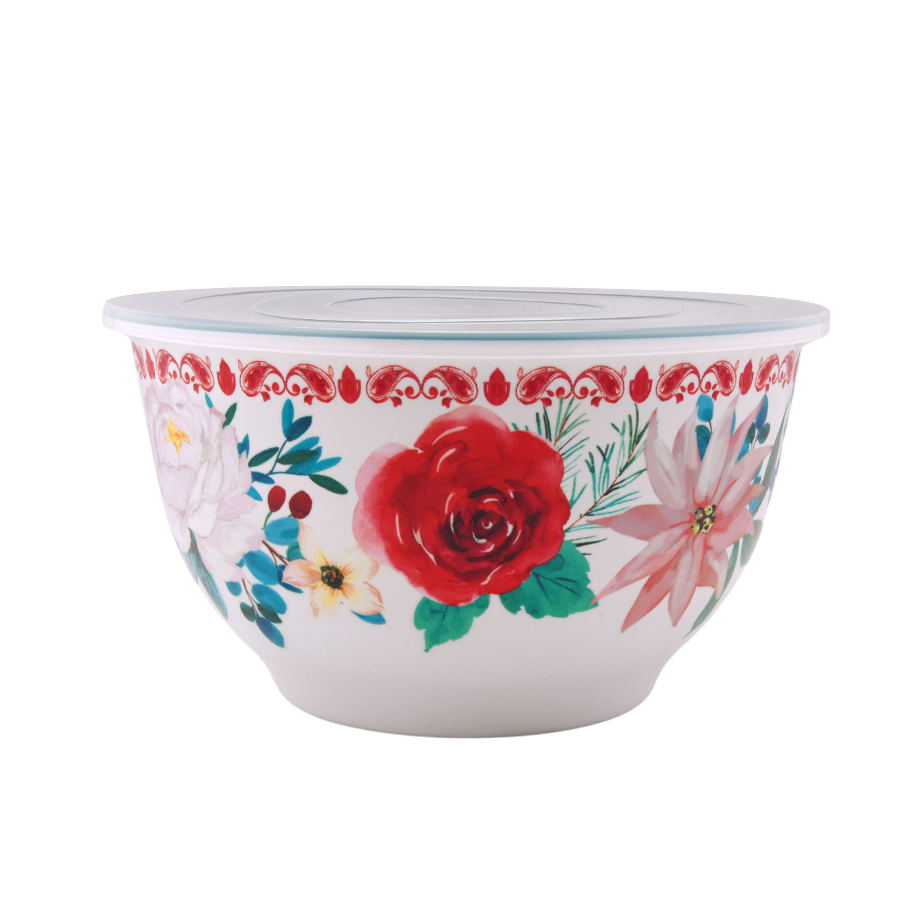 The Pioneer Woman 10-Piece Melamine Batter Bowl Set, Holiday Floral White 