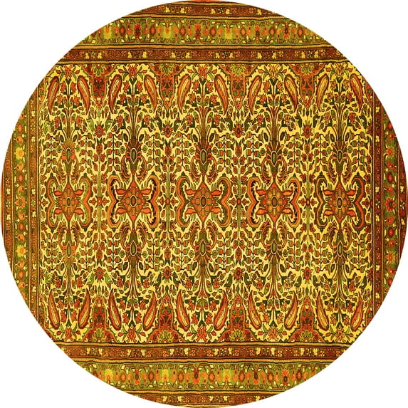 Ahgly Company Indoor Round Persian Yellow Traditional Area Rugs, 8' Round