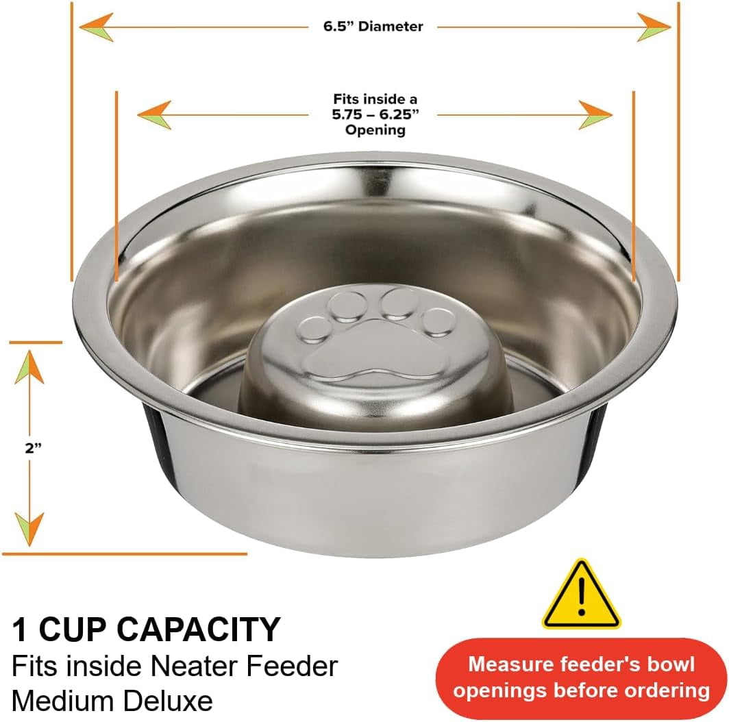 Stainless Steel Slow Feed Dog Bowl for Fast Eating Medium Breed, Metal Slow Feeder Dog Bowl Fits in Medium Neater Feeder Deluxe, for Puppy or Dogs (19-40 lbs), 1 Cup Food Capacity