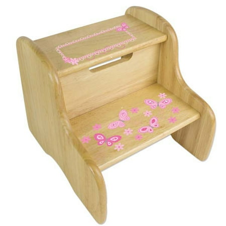 Pink Butterfly Stool - Personalized Butterflies pink Wooden Two Step Stool