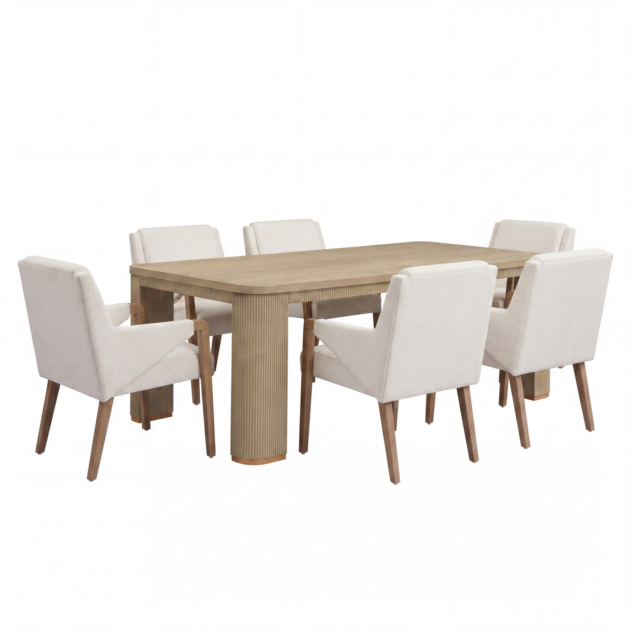 Christopher Knight Home 7-Piece Mid Century Dining Set, 90" Table with Upholstered Chairs, Light Ash+Beige