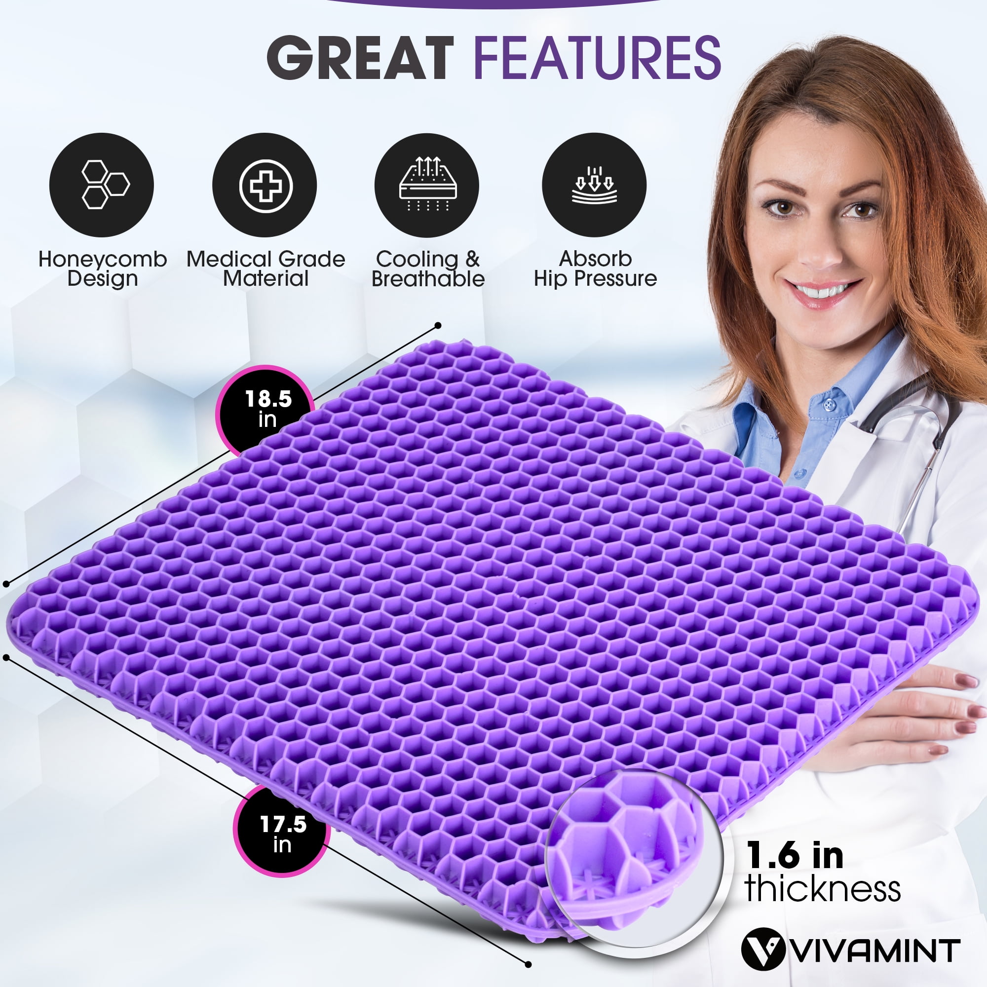 Gulymm Gel Seat Cushion, Office Egg Seat Cushion for Long Sitting, Chair  Pads with Large Size Double Thick Breathable Honeycomb Design, Pressure  Relief, Wheelchair Car Seat Cushion for Relieves Spinal Pain 